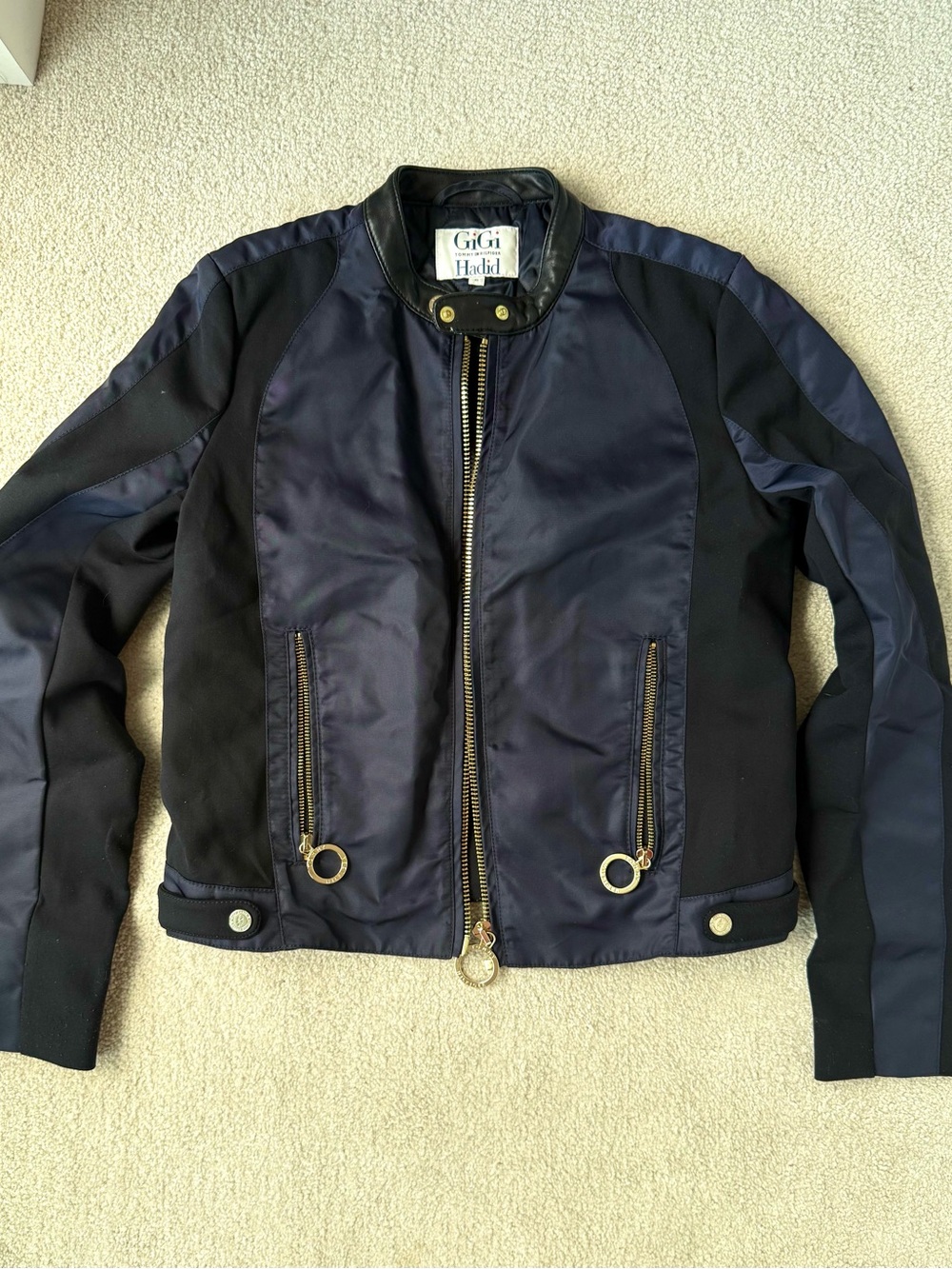 Tommy Hilfiger x Gigi Hadid Moto Biker Jacket Navy Blue Size 6